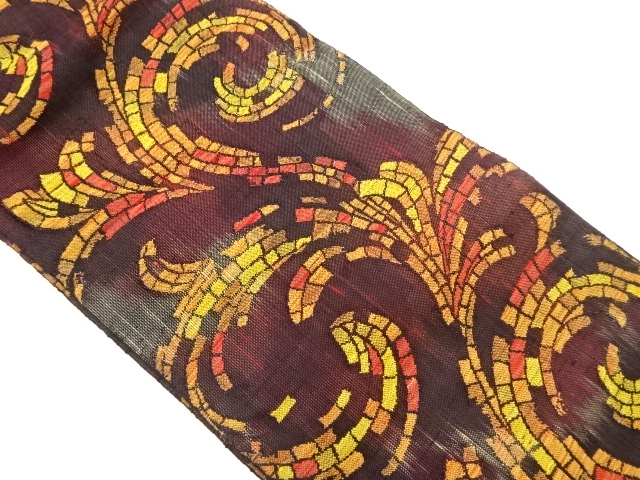 手織り紬抽象模様織出し名古屋帯